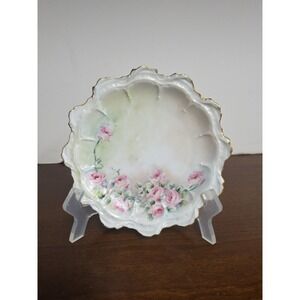 Antique‎ Limoges Hand Painted Plate - Pink Floral Gold Trim France 7 Inch